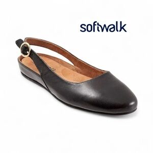 Softwalk Sandy Black Leather Slingback Flat Women Size 7 B Med Width BNIB